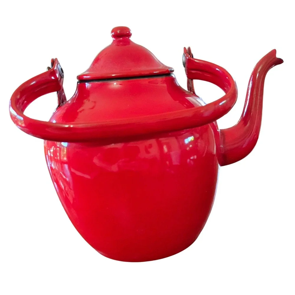 Vintage Emo Celje Red Enamel Teapot Yugoslavia Retro Mid Century Retro, Stamped
